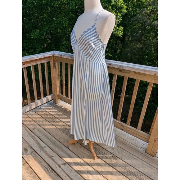 H&M Blue White Striped Slip Dress Spring Summer Satin V-neck Medium Resort - Picture 3 of 8